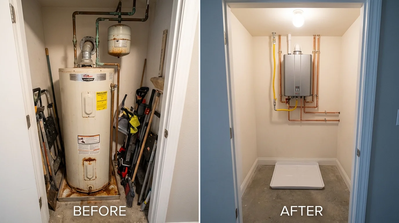 Tank water heater versus wall-mounted tankless unit comparison for Kernville, CA homeowners